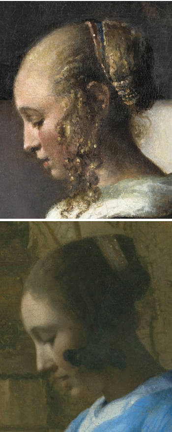 Details of WOman in Blue reading a Letter and Girlw Reading a Letter at an Open Window by Johannes Vermeer