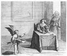 Cupid Presenting a Letter to a Maiden, Emblem from Jan Harmenz. Krul