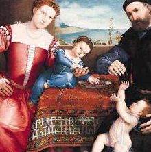 Giovanni della Volta with his Wife and Children (detail), Lorenzo Lotto