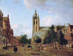 >The Oude Kerk on the Oude Delft in Delft, Jan van der Heyden 