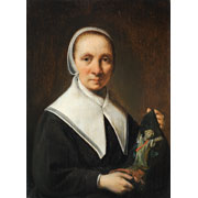 Attributed to Hendrick Martensz. Sorgh<br><i>Portrait of a woman holding embroidery (?)</i>