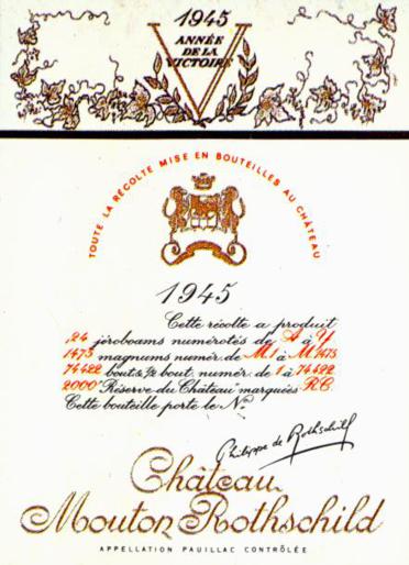 The 1945 Chateau Mouton Rothschild wine label by: Philippe Jullian