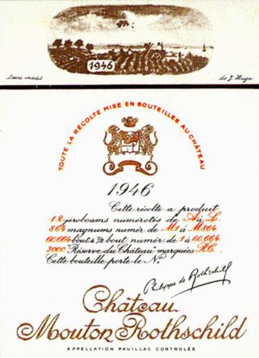 The 1946 Chateau Mouton Rothschild wine label by: Jean Hugo