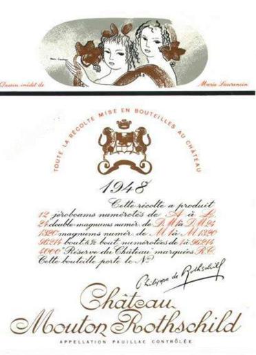 The 1948 Chateau Mouton Rothschild wine label by: Marie Laurencin