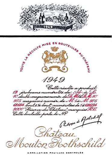The 1949 Chateau Mouton Rothschild wine label by: Andre Dignimont