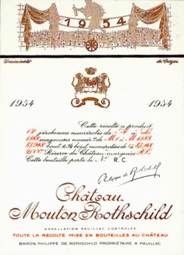 The 1954 Chateau Mouton Rothschild wine label by: Jean Carzou