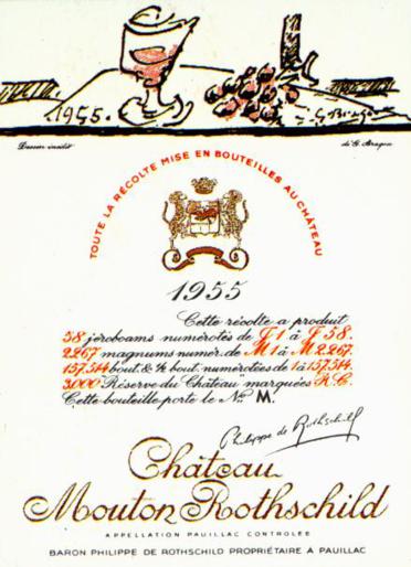 The 1955 Chateau Mouton Rothschild wine label by: Georges Braque