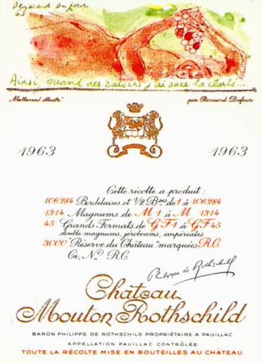 The 1963 Chateau Mouton Rothschild wine label by: Bernard Dufour