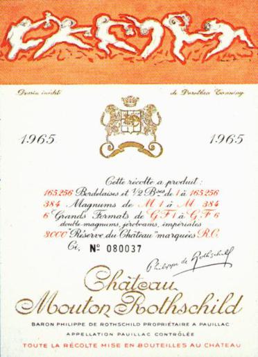 The 1965 Chateau Mouton Rothschild wine label by: Dorothea Tanning