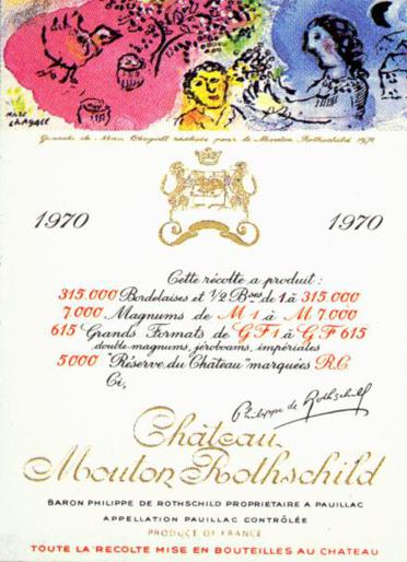 The 1970 Chateau Mouton Rothschild wine label by: Marc Chagall