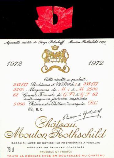 The 1972 Chateau Mouton Rothschild wine label by: Serge Poliakoff