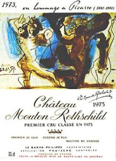 The 1973 Chateau Mouton Rothschild wine label by: Pablo Picasso