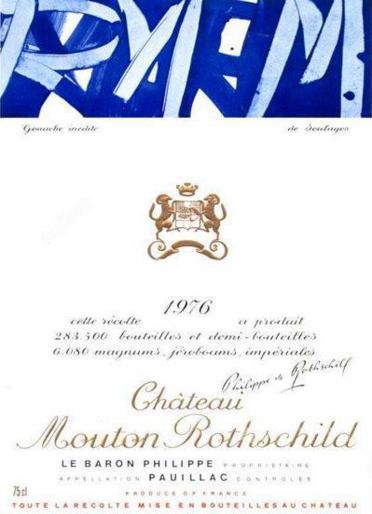 The 1976 Chateau Mouton Rothschild wine label by: Pierre Soulages