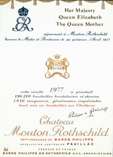 The 1977 Chateau Mouton Rothschild artist label: Tribute to the Queen