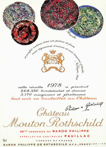 The 1978 Chateau Mouton Rothschild wine label by: Jean-Paul Riopelle