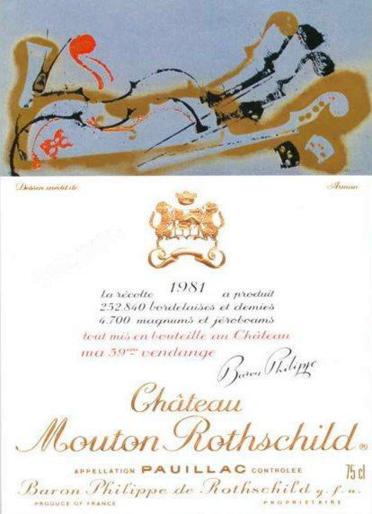 The 1981 Chateau Mouton Rothschild wine label by: Arman