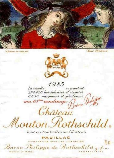 The 1985 Chateau Mouton Rothschild wine label by: Paul Delvaux
