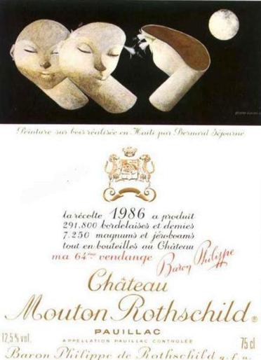 The 1986 Chateau Mouton Rothschild wine label by: Bernard Sejourne