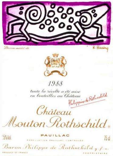 The 1988 Chateau Mouton Rothschild wine label by: Keith Haring