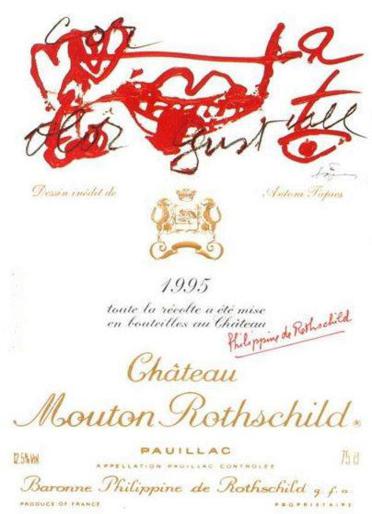 The 1995 Chateau Mouton Rothschild wine label by: Antoni Tapies
