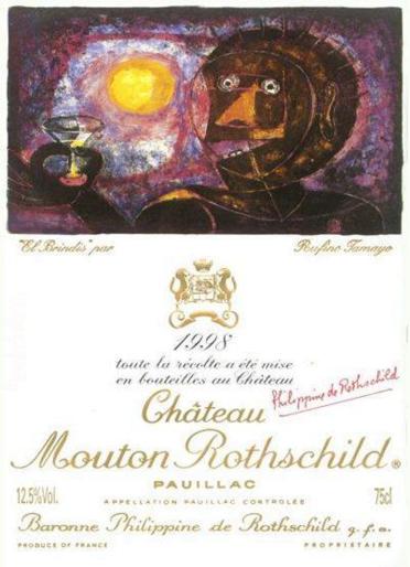 The 1998 Chateau Mouton Rothschild wine label by: Rufino Tamayo