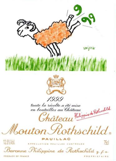 The 1999 Chateau Mouton Rothschild wine label by: Raymond Savignac