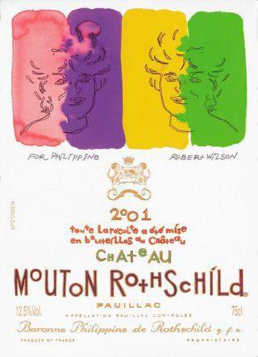 The 2001 Chateau Mouton Rothschild wine label by: Robert Wilson