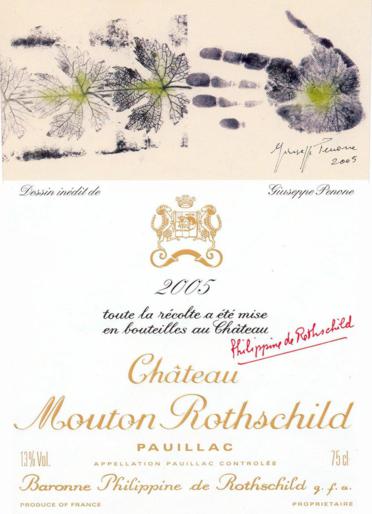 The 2005 Chateau Mouton Rothschild wine label by: Giuseppe Penone