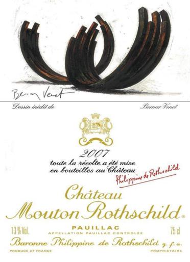 The 2007 Chateau Mouton Rothschild wine label by: Bernar Venet