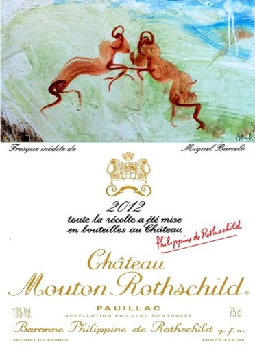 The 2012 Chateau Mouton Rothschild wine label by: Miquel Barcelo